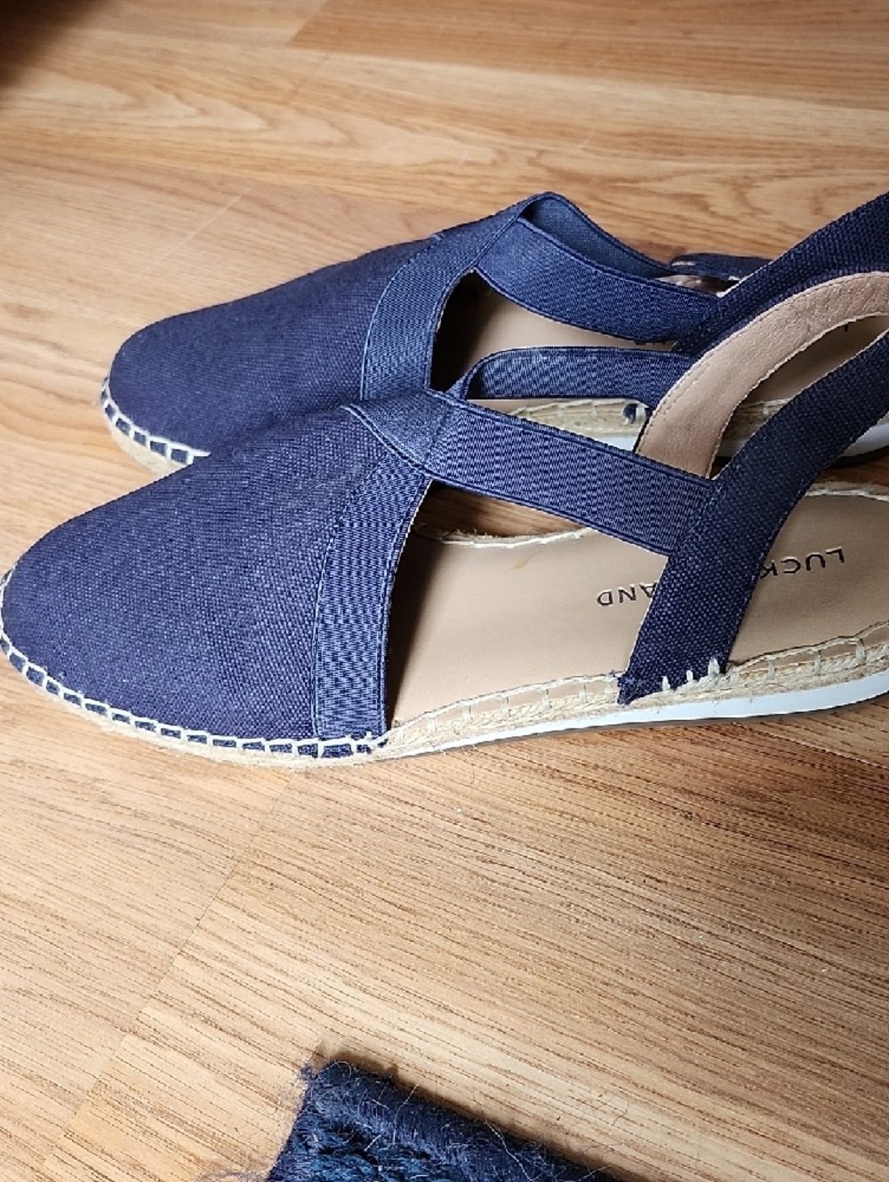 Lucky Brand Navy Canvas Espadrille Slingbacks with Crisscross Straps - Picture 4 of 9
